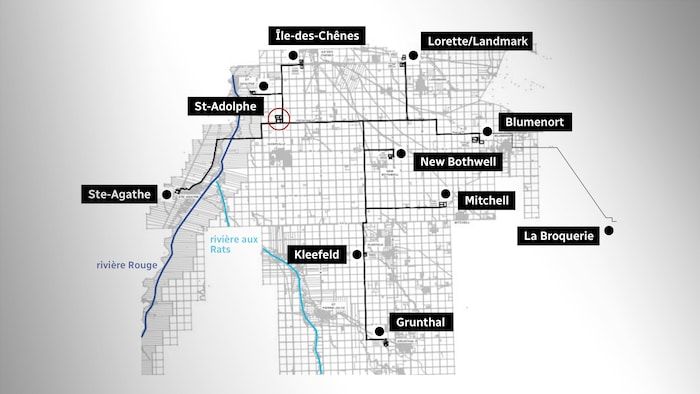 A map in the south-east of Manitoba.