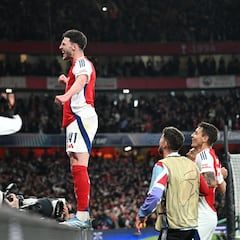 RICE celebrates one of the goals against Real Madrid.