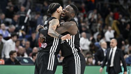 The joy of Parisians after the victory against Real Madrid in the Playin of Euroligue, the Movistar Arena, April 15, 2025. (AFP)