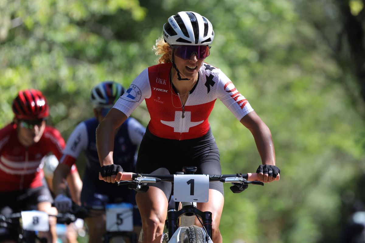 Jolanda Neff de Switzerland participates in the Mountain Bike Cross Country Elite in Elancourt, near Paris, September 24, 2023. Jolanda Neff de Switzerland participates in the Mountain Bike Cross Country Elite in Elancourt, near Paris, September 24, 2023.