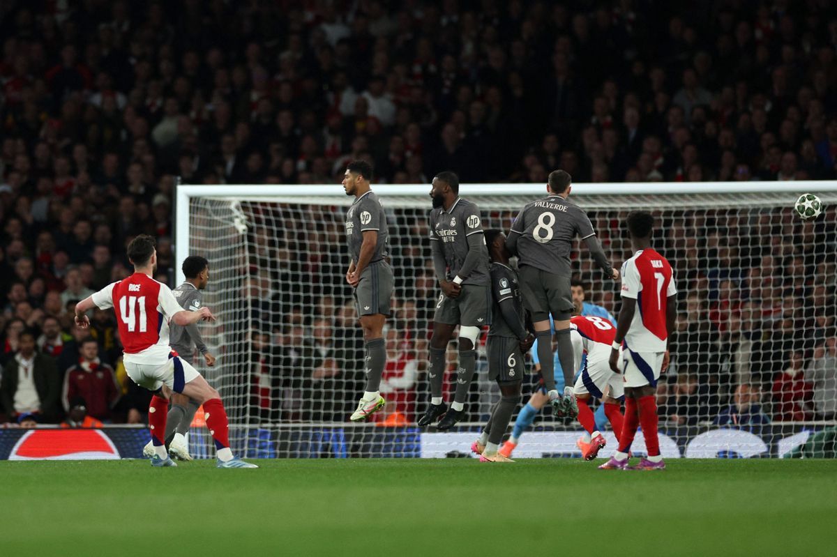 Declan Rice de l'Arsenal scored a goal in the Champions League match against Real Madrid at the Emirates Stadium on April 8, 2025. Declan Rice de l'Arsenal scored a goal in the Champions League match against Real Madrid at the Emirates Stadium on April 8, 2025.