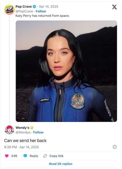 Katy Perry after her short space trip.