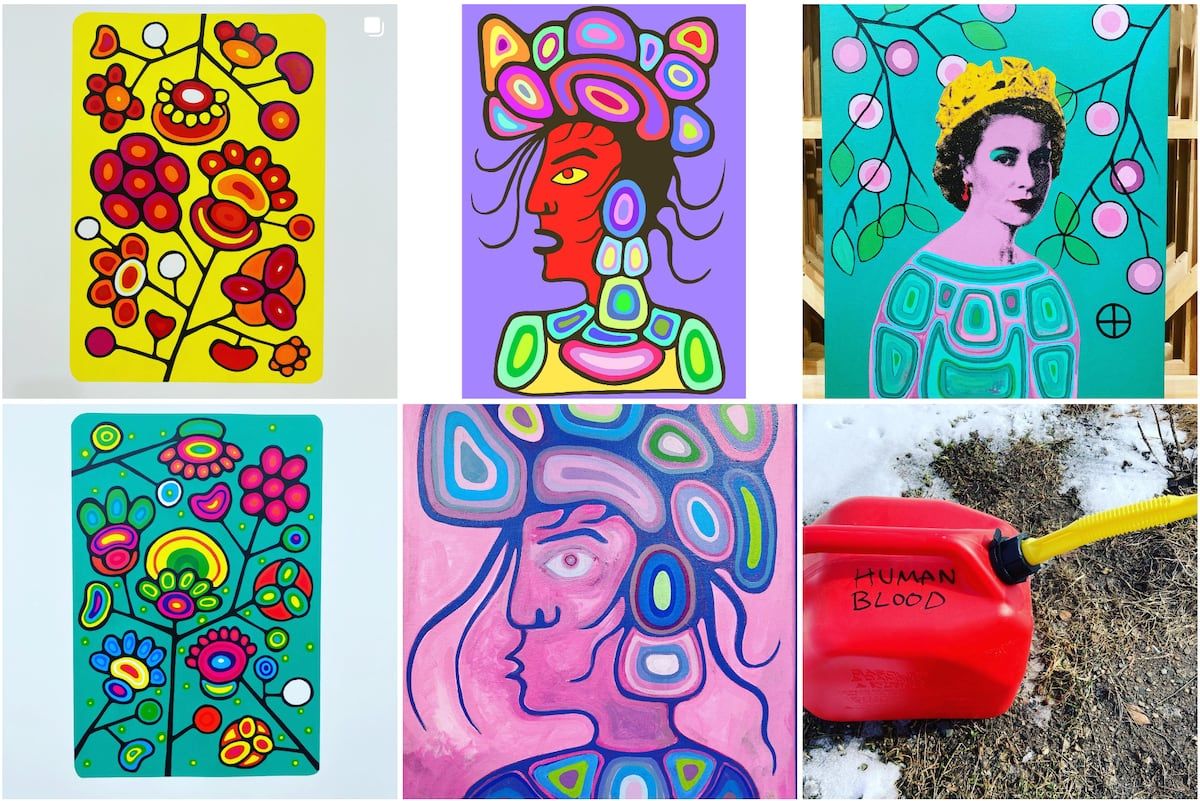 Some works signed Christian Chapman, visual artist Anishinaabé who assumes his irreverence.
