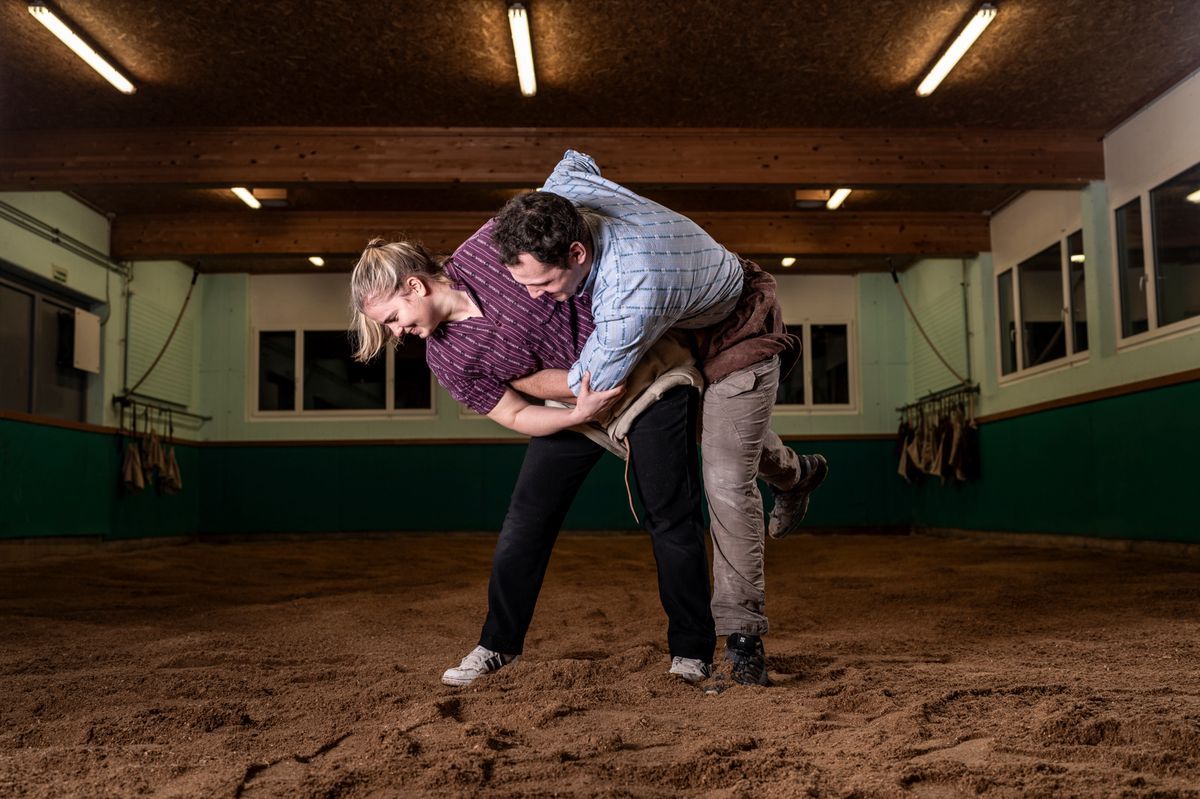Isabel Egli, Wolhusen wrestler, trains with her friend Adrian Schmutz in a wrestling room. Isabel Egli, Wolhusen wrestler, trains with her friend Adrian Schmutz in a wrestling room.