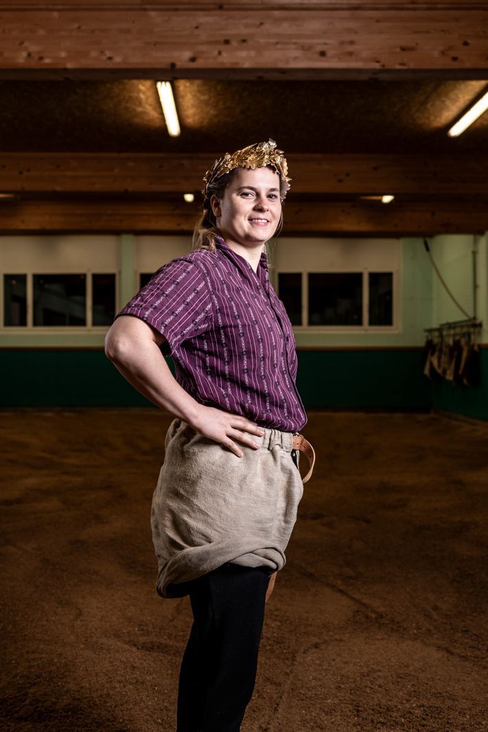 Isabel Egli proudly posing in traditional Swiss wrestling outfit in Wolhusen. Isabel Egli proudly posing in traditional Swiss wrestling outfit in Wolhusen.