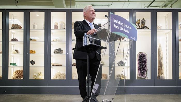 Doug Ford in a press briefing at the Ontario Royal Museum in Toronto on January 13, 2025.
