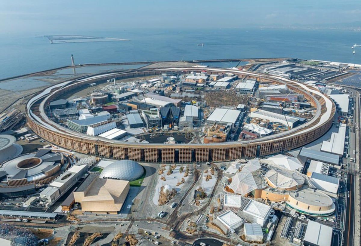 An aerial view of the Expo 2025 site in Osaka, Japan.