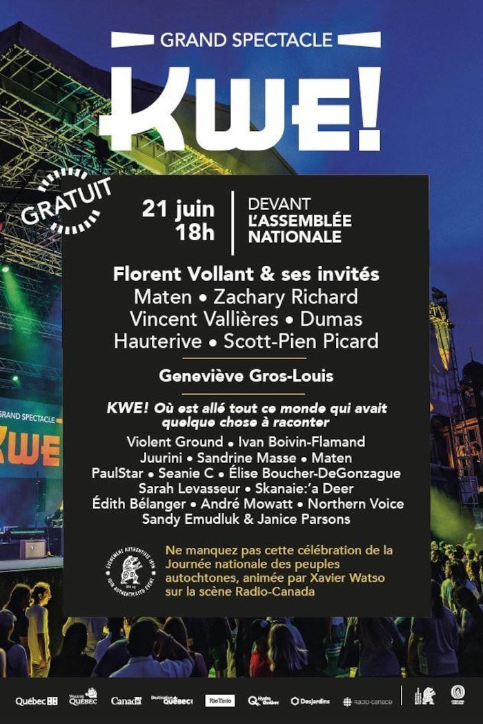 Thirty indigenous and nigesting artists, including Matten, Zachary Richard, the Hauterive duo, Scott-Pien Picard, Florent Vollant, Sandrine Masse and Vincent Vallières.