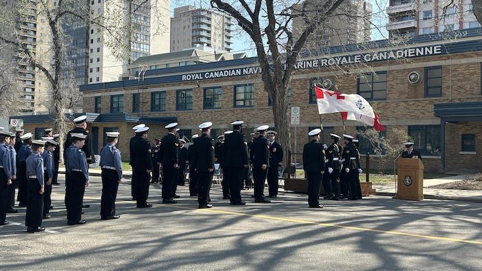 Salvation ceremony in the flag in front of a building, on May 4, 2025 in Saskatoon.