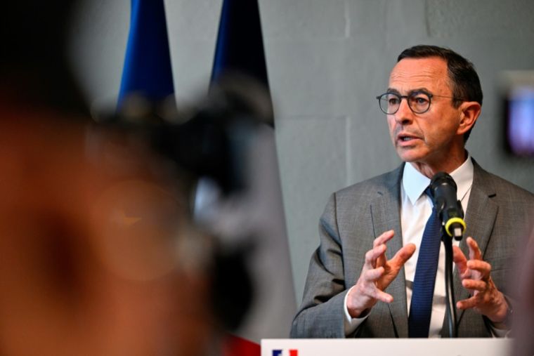 Interior Minister Bruno Retailleau, during a press conference in Metz, in Moselle, on May 2, 2025 (AFP / Jean-Christophe Verhaegen)