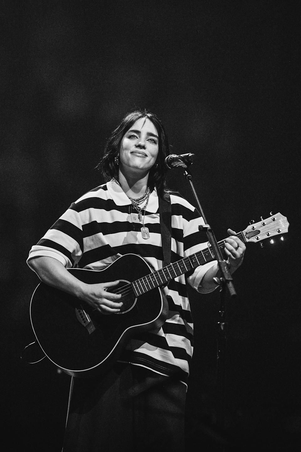 Billie Eilish performing in Stockholm, Sweden, on April 23, 2025, as part of her Hit Me Hard and Soft world tour.