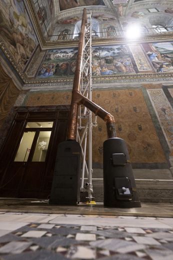 The Sistine Chapel fireplace in Rome, specially installed for conclaves.