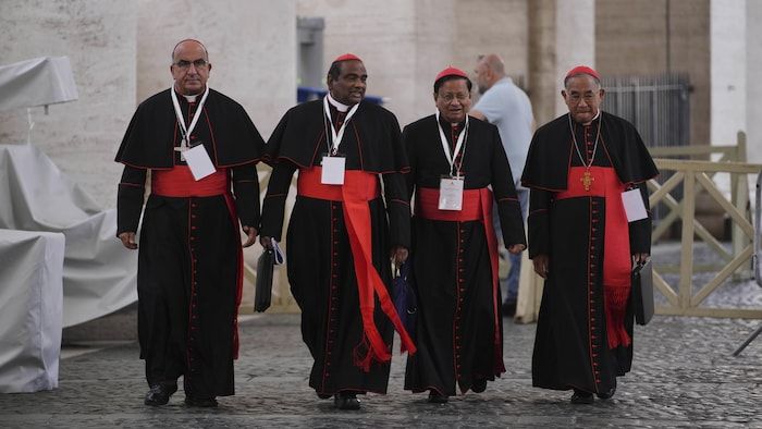 From left to the right, the Cardinal Fernando Chomalí Garib (Chili), Anthony Poola (Inde), Charles Maung Bo (Burma) and