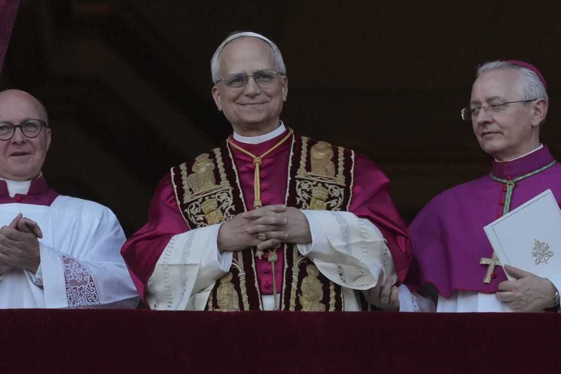 Newly elected Pope Leone XIV appears at the balcony of St. Peter's Basilica at the Vatican, Thursday, May 8, 2025. (AP Photo/Andrew Medichini)
