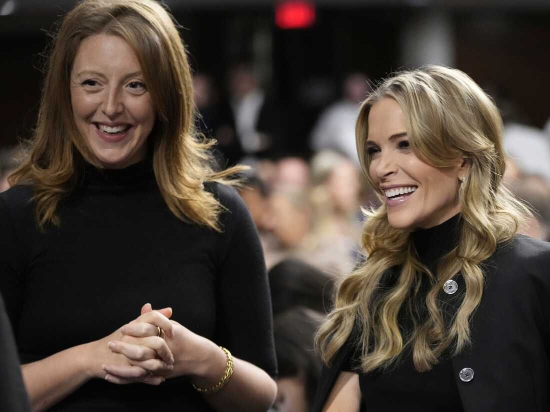 Dr. Casey Means (left) stands with journalist Megan Kelly at a confirmation hearing for Robert F. Kennedy Jr. for the secretary of Health and Human Services post at the Capitol in Washington, D.C., on Jan. 29.