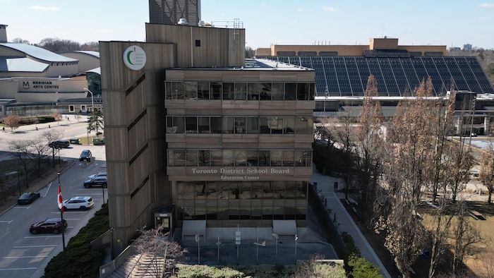 Aerial images of the offices of the Toronto District School Board in North York.