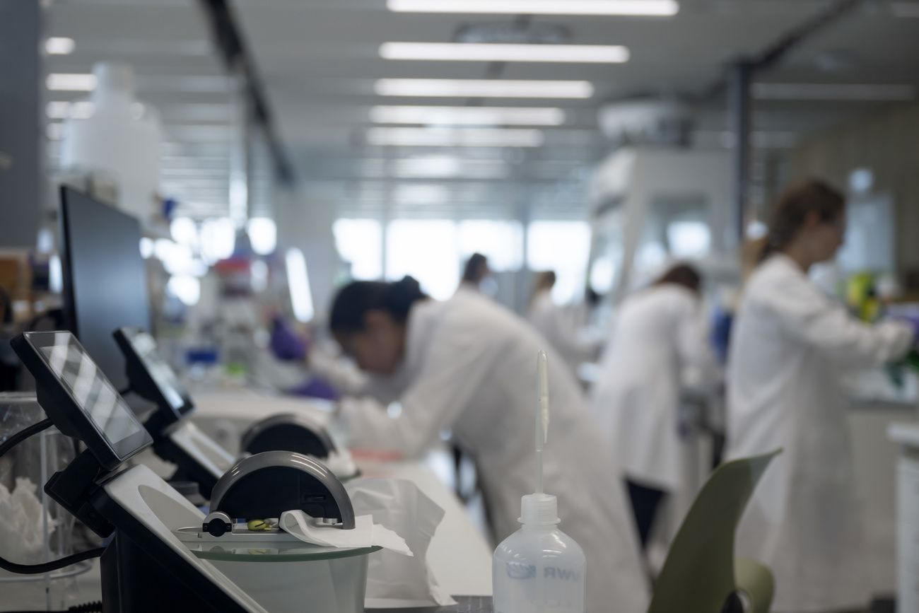 Work in a laboratory for the production of drugs.