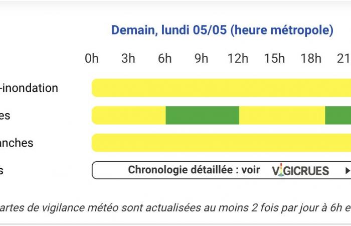 Vigilance yellow rain-innon and floods this Monday, May 5 in the Hautes-Pyrénées, the Pyrénées-Atlantiques, La Haute-Garonne, Le Gers, Le Tarn-et-Garonne, L’Ariège