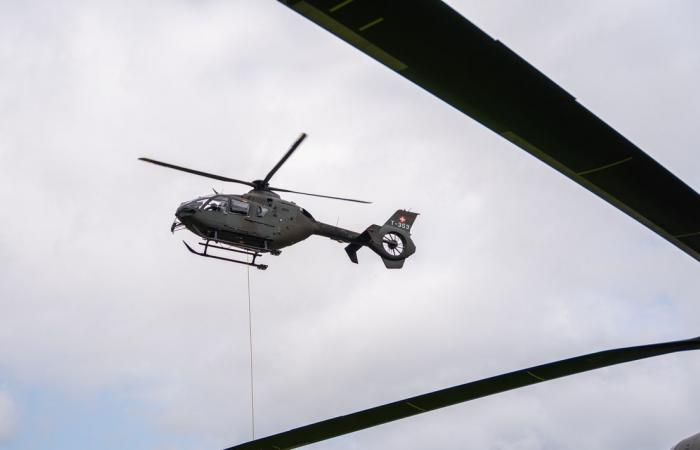 Geneva: an army helicopter crosses Geneva