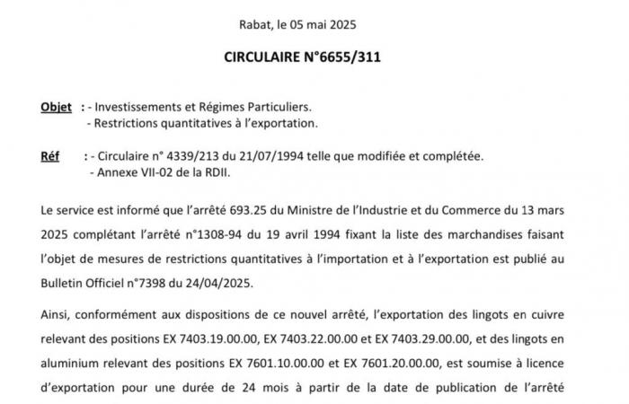 Morocco establishs strict regulation on the export of copper and aluminum for a period of two years