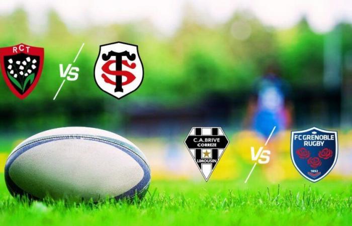 Your Toulon/Toulouse and Brive/Grenoble rugby matches at what time and on which channel?