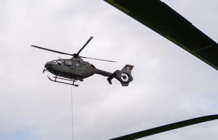 Geneva: an army helicopter crosses Geneva