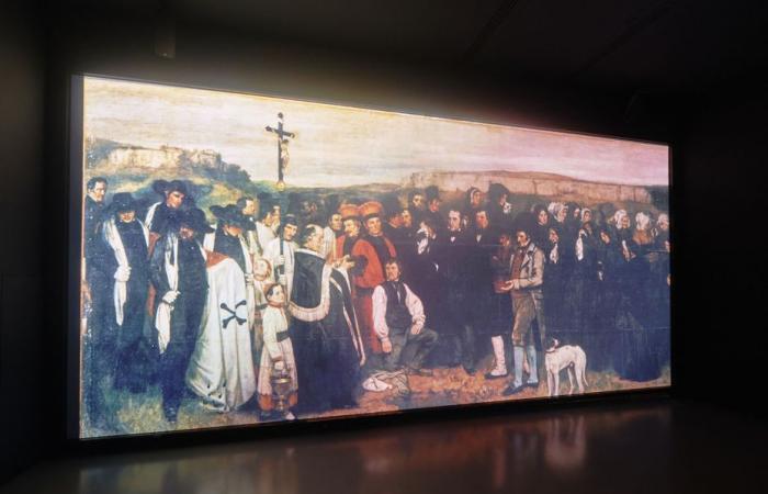 What is this monumental painting by Gustave Courbet soon restored under the curious eyes of visitors to the Orsay Museum?