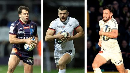 Damian Penaud (UBB), Blair Kinghorn (Stade Toulousain) and Antoine Hastoy (Stade Rochelais), all qualified for the round of 16 of the Champions Cup. (AFP / MAXPPP)