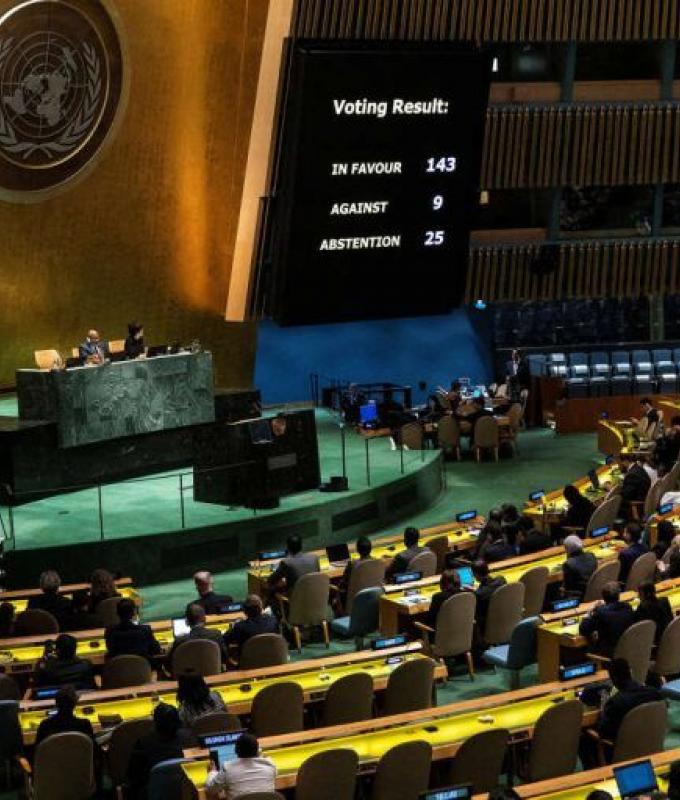 the Jewish state castigates the symbolic resolution adopted at the UN General Assembly in favor of Palestinian membership