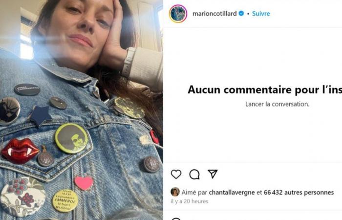 Marion Cotillard’s badge against the far right