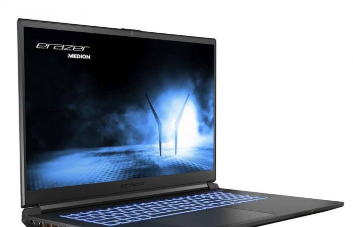 Sale €729 Medion Erazer Scout E20 (MD62576), inexpensive 17″ 144Hz gaming laptop to play recent games with RTX 4050 and Core i5-12450H without Windows