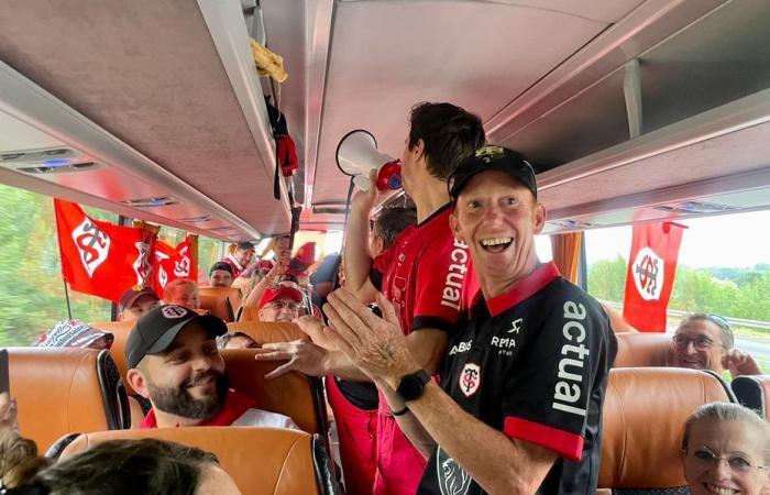 fiery atmosphere in the Stade Toulousain supporters’ buses on their way to Marseille