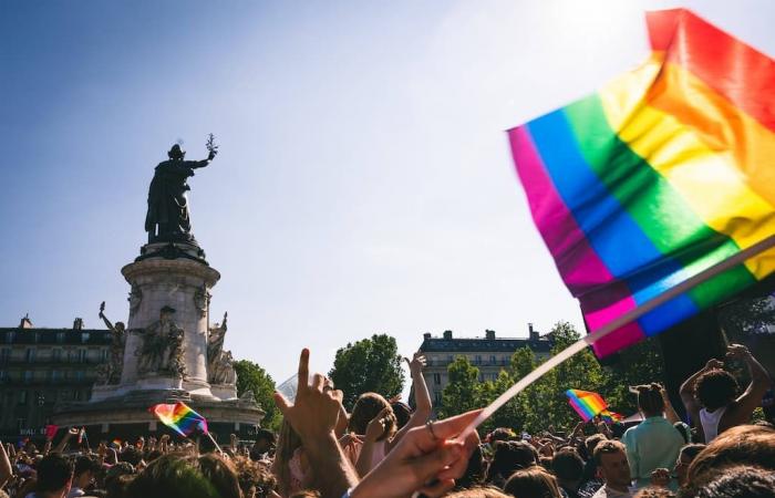 thousands of people march during the pride march, Mila floured and exfiltrated