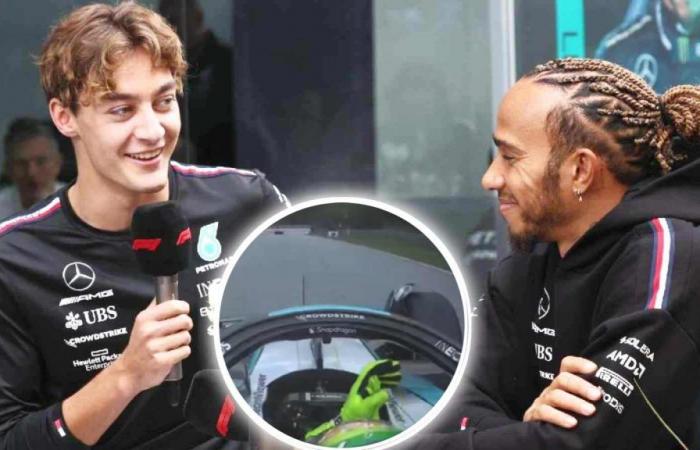 Watch Lewis Hamilton cheer on teammate George Russell as he wins the Austrian Grand Prix.