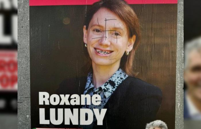 Beauvais. Swastikas on posters by Roxane Lundy (NFP)