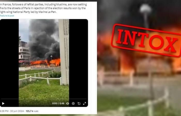 No, this video does not show a fire caused by left-wing activists following the legislative elections in France.