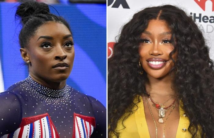 SZA shows off gymnastics skills in handstand contest with Simone Biles