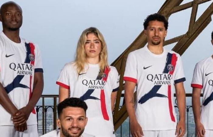 images of the 2024-2025 away jersey, with the Eiffel Tower in the spotlight