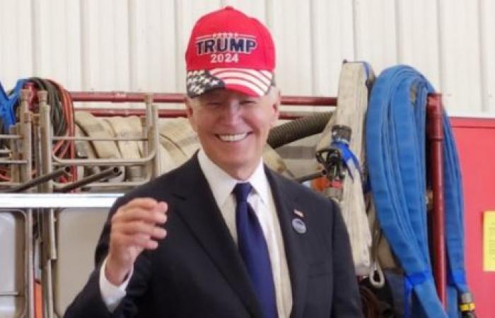 Joe
      Biden
      dons
      pro-Donald
      Trump
      cap
      in
      Pennsylvania,
      stunning
      image