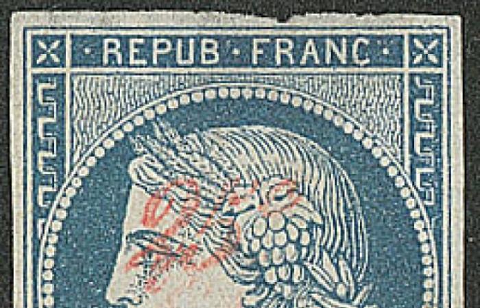 a
      blue
      20
      centime
      note
      of
      the
      “Cérès”
      type
      overprinted
      “25
      c”
      is
      on
      sale
      at
      Roumet
      for
      75,000
      euros