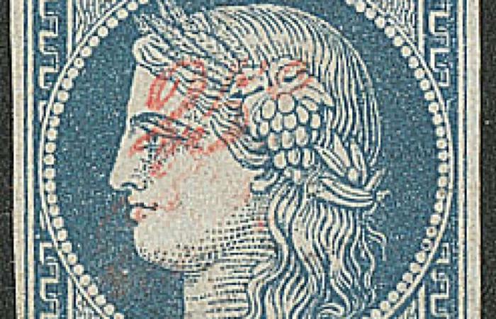 a
      blue
      20
      centime
      note
      of
      the
      “Cérès”
      type
      overprinted
      “25
      c”
      is
      on
      sale
      at
      Roumet
      for
      75,000
      euros