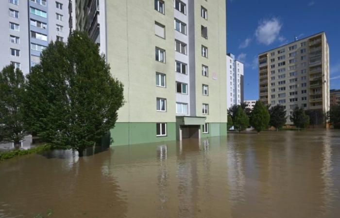 In
      Opava,
      Czech
      Republic,
      people
      watch
      the
      river
      rise