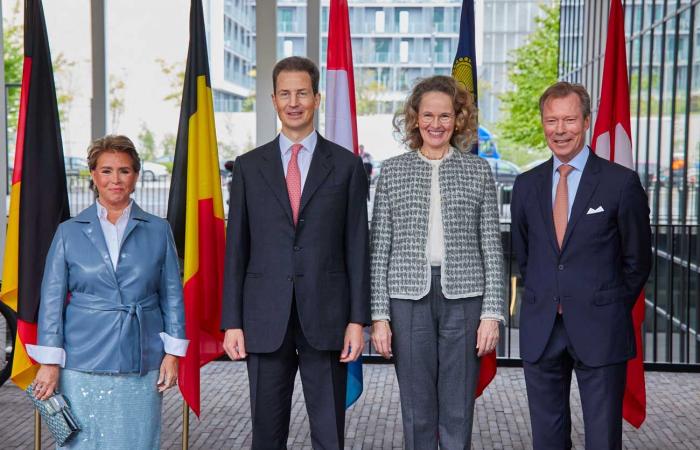 Grand Duchess Maria Teresa pairs faux leather and sequins to bid farewell to German-speaking heads of state