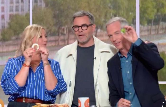 Guillaume de Tonquédec gives a nice surprise to Flavie Flament and Julien Arnaud for their first appearance on Télématin (VIDEO)