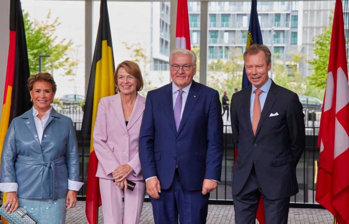 Grand Duchess Maria Teresa pairs faux leather and sequins to bid farewell to German-speaking heads of state