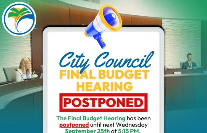 City of Palm Coast Final Budget Hearing Postponed