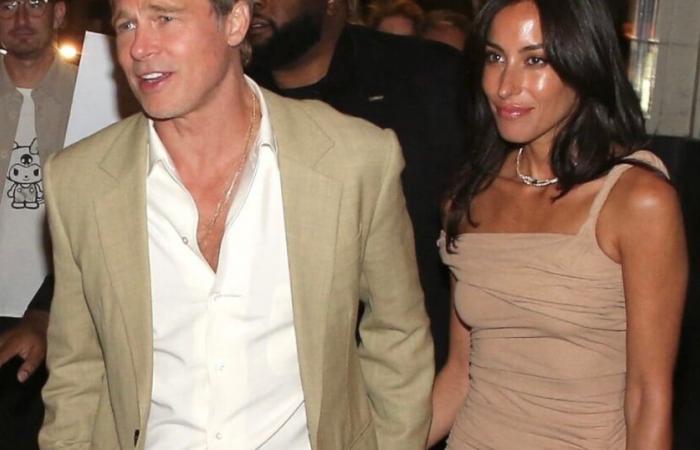 Brad Pitt and his young girlfriend Ines de Ramon in a dress very close to her ultra tanned body