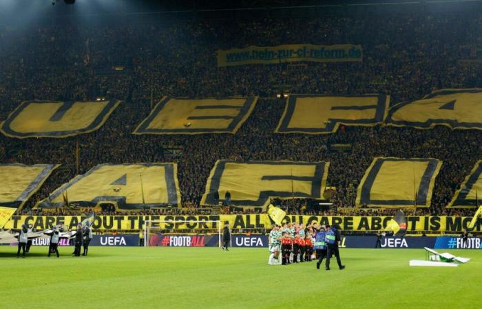 “All you care about is money”: an impressive anti-UEFA tifo in Dortmund in the Champions League