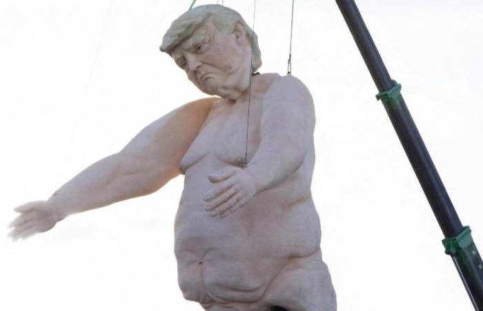 Naked Donald Trump statue hanging from crane angers Nevada Republicans