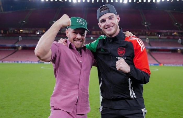 Watch Conor McGregor in random link-up with Declan Rice after Arsenal’s Champions League win vs PSG